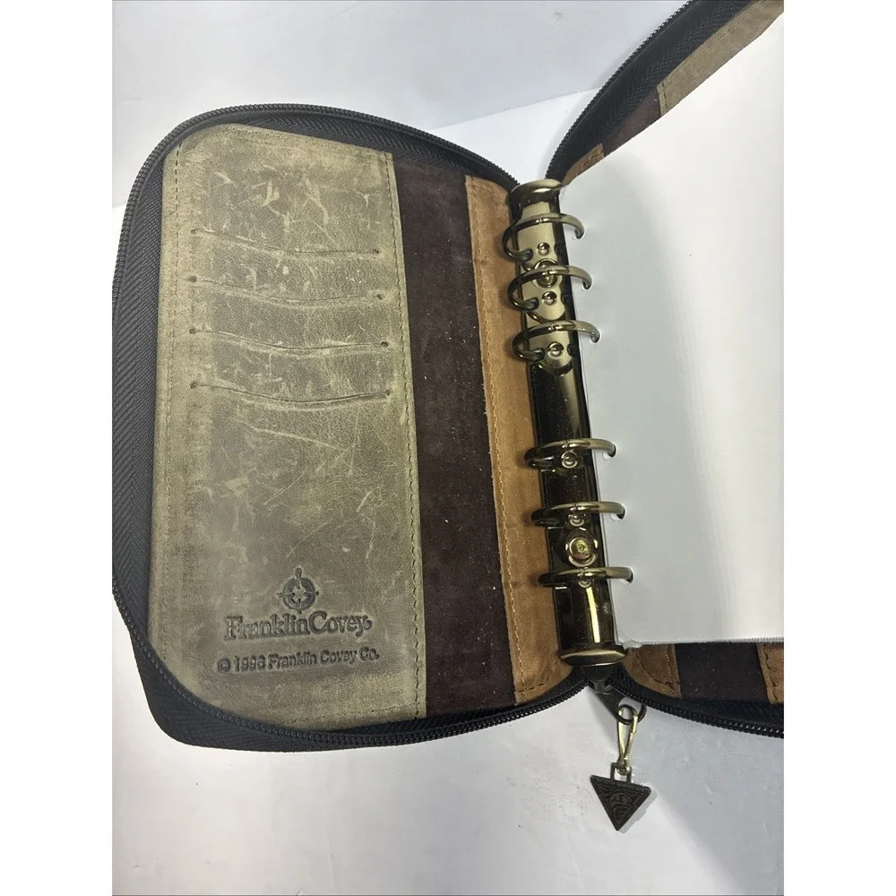 Vintage 1996 Franklin Covey 6 Ring Zip Around Full-Grain Leather Made In Korea